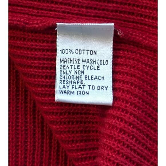 Talbots Red 100% Cotton Open Cardigan Sweater Holiday 3/4 Sleeve Size Large - Picture 9 of 9